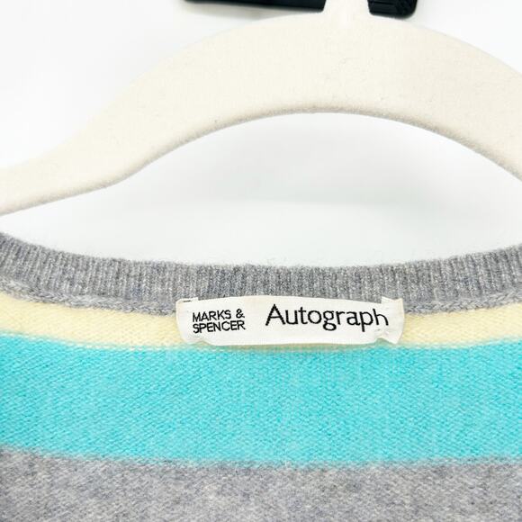 Mark & Spencer Autograph Womens Fall Striped Knit 100% Cashmere Sweater Size 8 - Picture 2 of 6